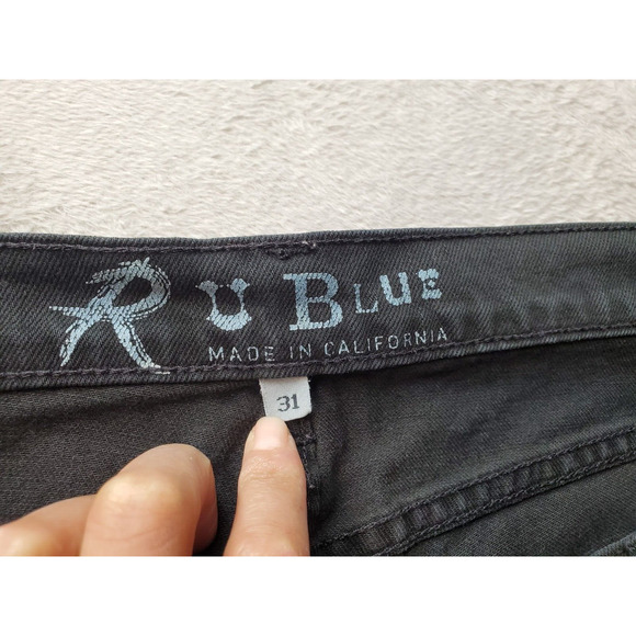 R U Blue Jeans Women Size 31 Black Denim Dark Wash Pockets Flat Front Skinny Leg - Picture 5 of 5